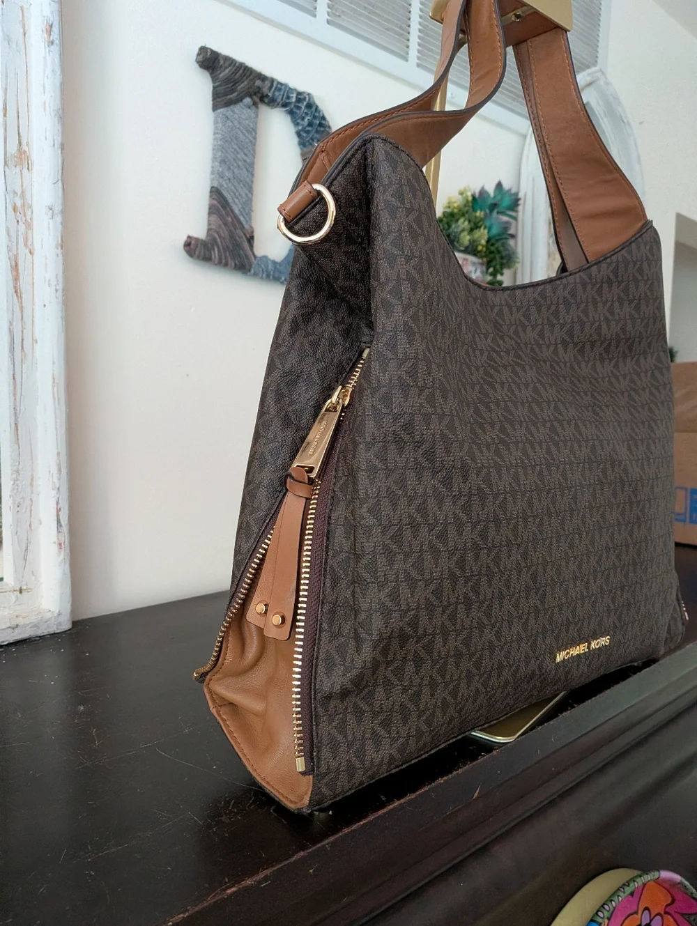 Michael Kors Brown MK Logo Hobo Bag